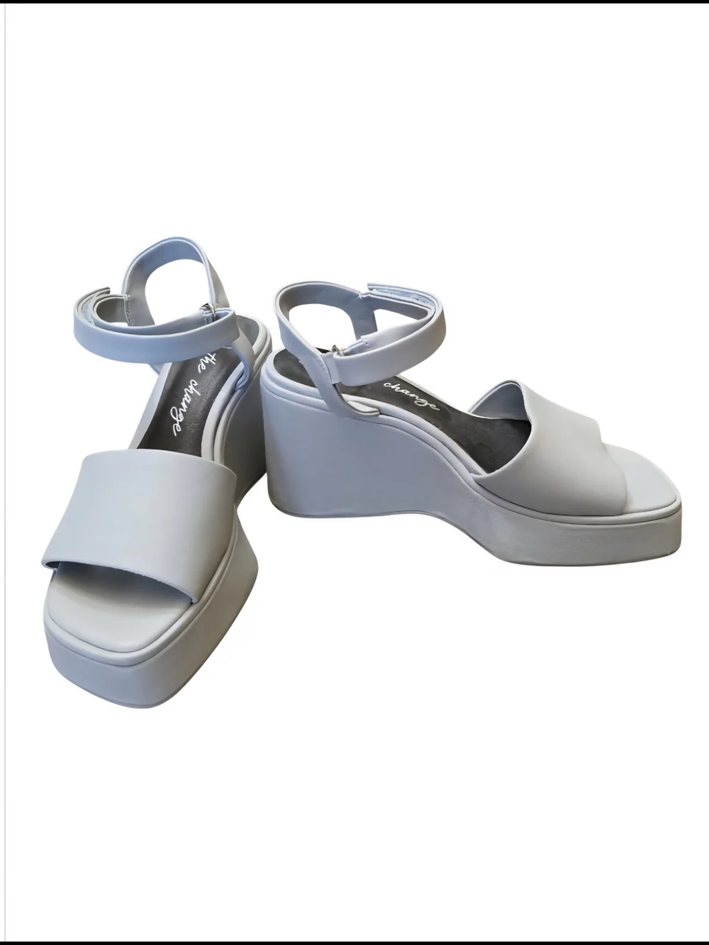 GB The Change Streamline Wrapped Leather Blue/Gray Platform Wedges Sz 8.5